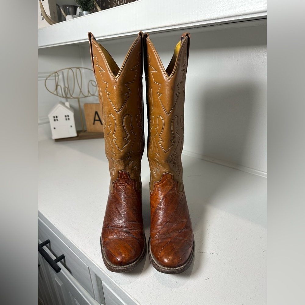 Vintage Renegade Cowboy Boots Youth Girls Size 4 Eel Skin Foot Brown Western - Picture 2 of 11